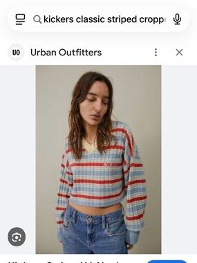 Urban Outfitters Cropped Retro Sweater in Light Blue, Red & Cream